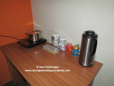 Separate area for baby feed preparation is a must.