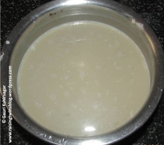 Mixture of milk, ragi, jaggery, water and dry fruits